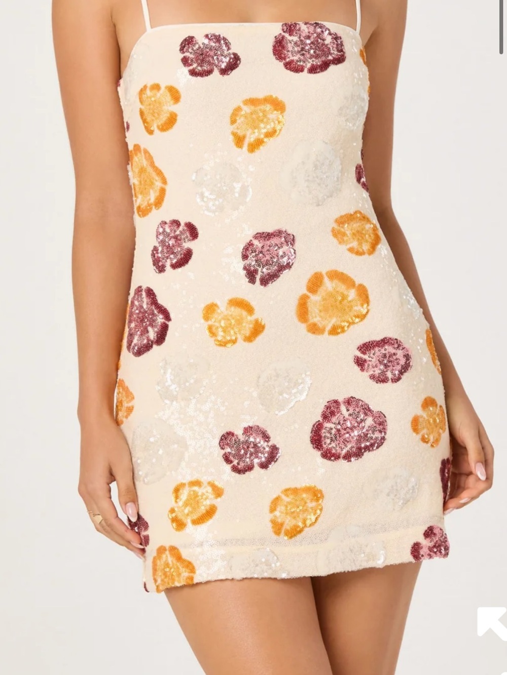 Astr Cream Mini Dress with Gold and Burgundy Sequin Florals